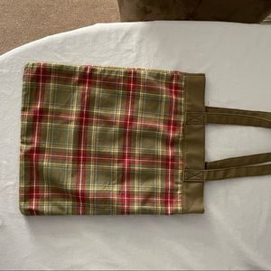 Small green and red plaid tote bag